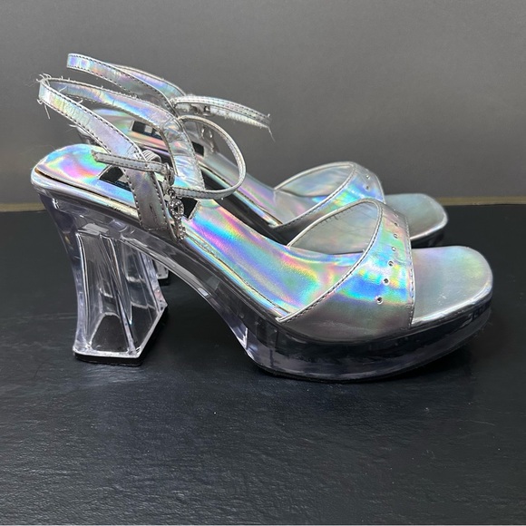 Lei Vintage Y2K Iridescent Clear Chunky Block Heel Platform  Heels - Picture 2 of 12